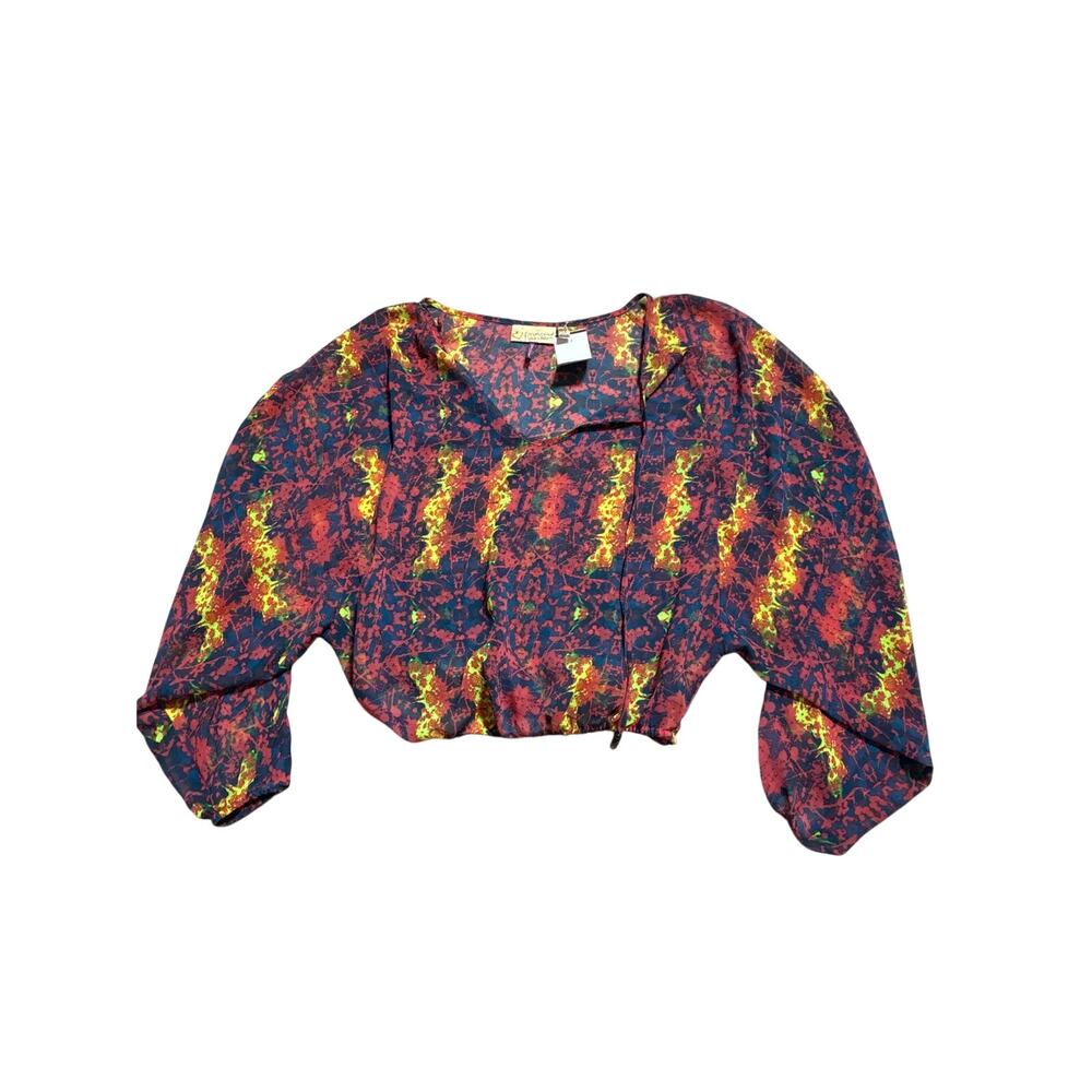 Princess Vera Wang Cropped Peasant Blouse Abstract Print Size XS